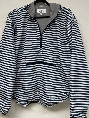 Split Coast Blue and White Striped Hoodie Windbreaker Lined XL